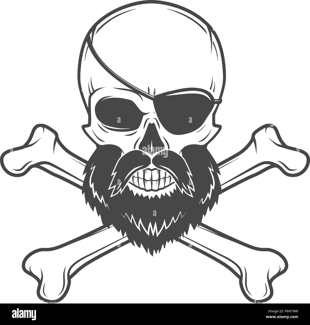 Crâne pirate avec barbe, cache et des os croisés vecteur. Edward Teach portrait. Logo Corsair modèle. L'obstruction t-shirt design insigne Illustration de Vecteur