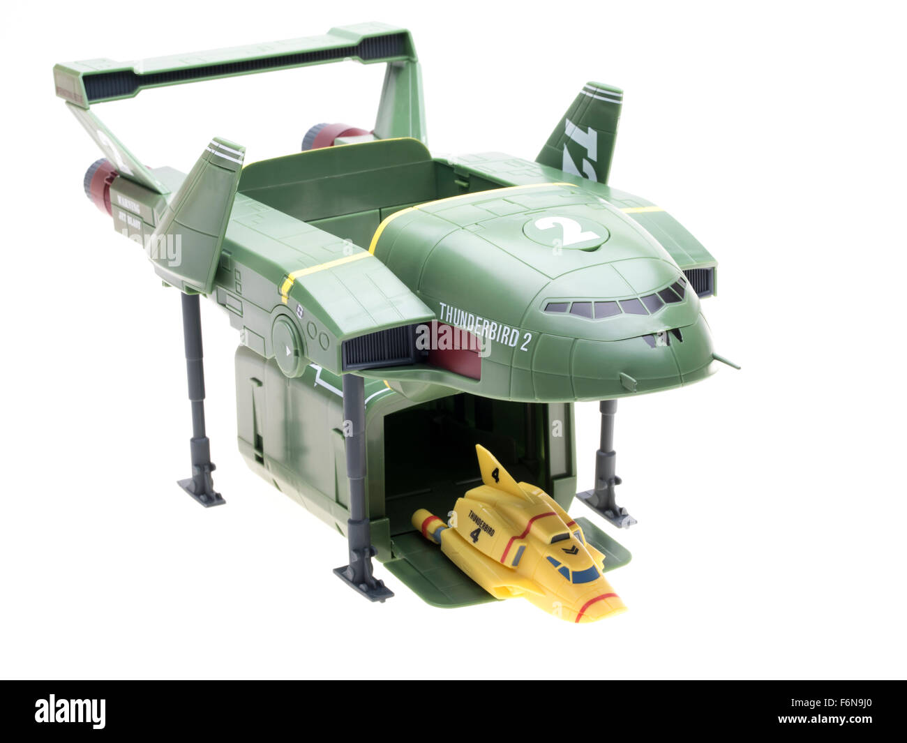 Thunderbird 2 & 4 Toy (2015) par Takara Tomy à partir de l'émission de télévision britannique classique de Thunderbirds 1964-1966 Banque D'Images