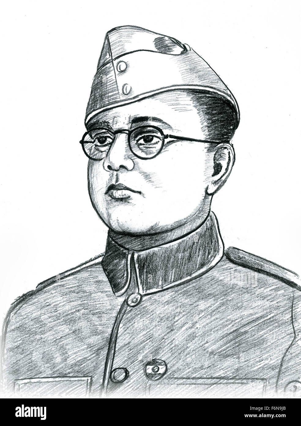 Netaji Subhash Chandra Bose, Subhas Chandra Bose, sketch, Inde, Asie Banque D'Images