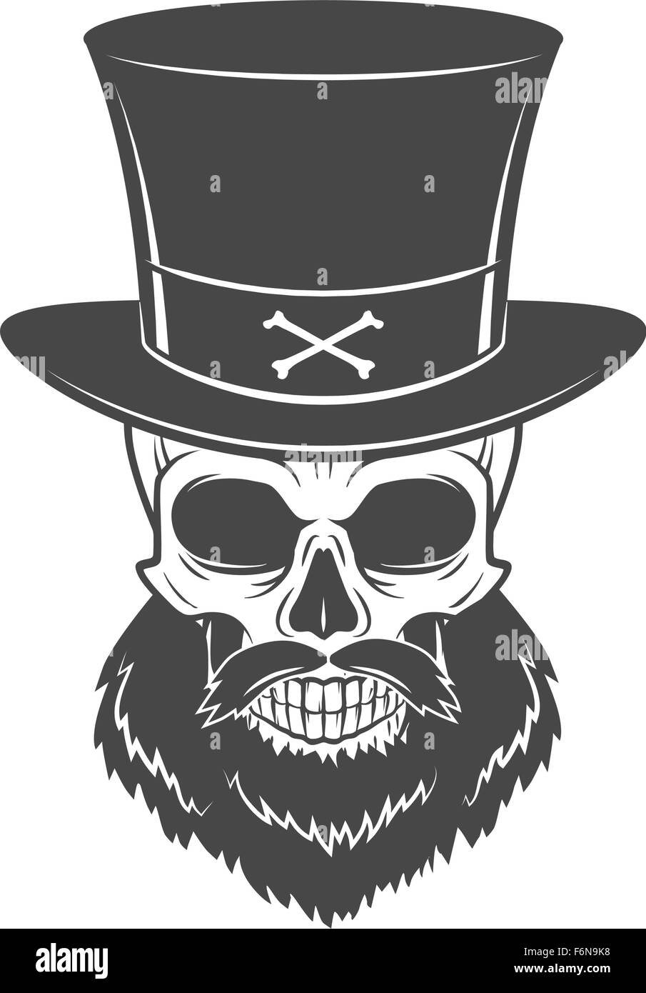 Outlaw crâne avec barbe et chapeau haut portrait vecteur. Logo tête de mort modèle. Rover barbu t-shirt design insigne Illustration de Vecteur