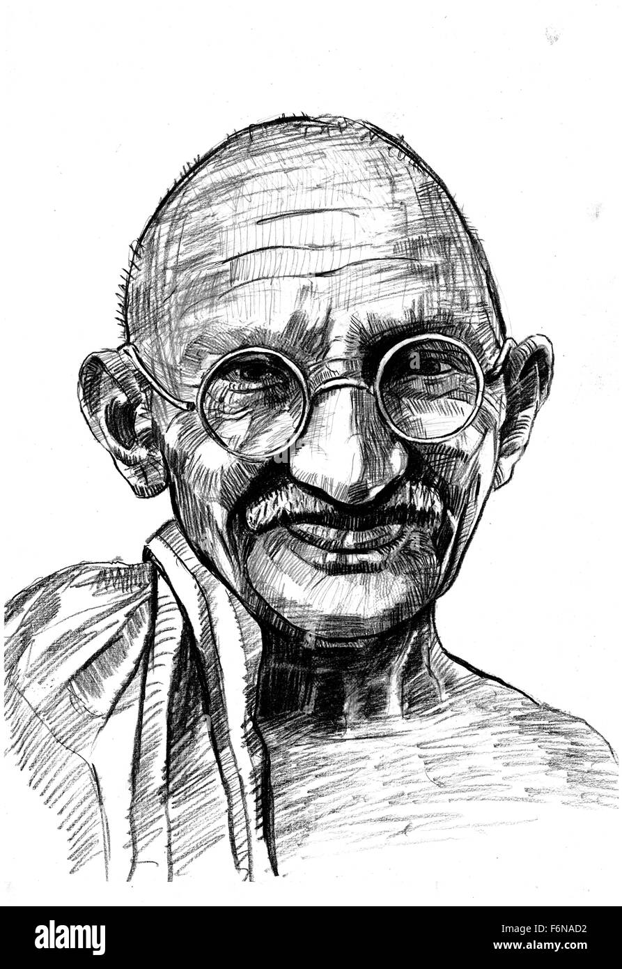 Mahatma Gandhi, Mohandas Karamchand Gandhi sketch, Inde, Asie Banque D'Images