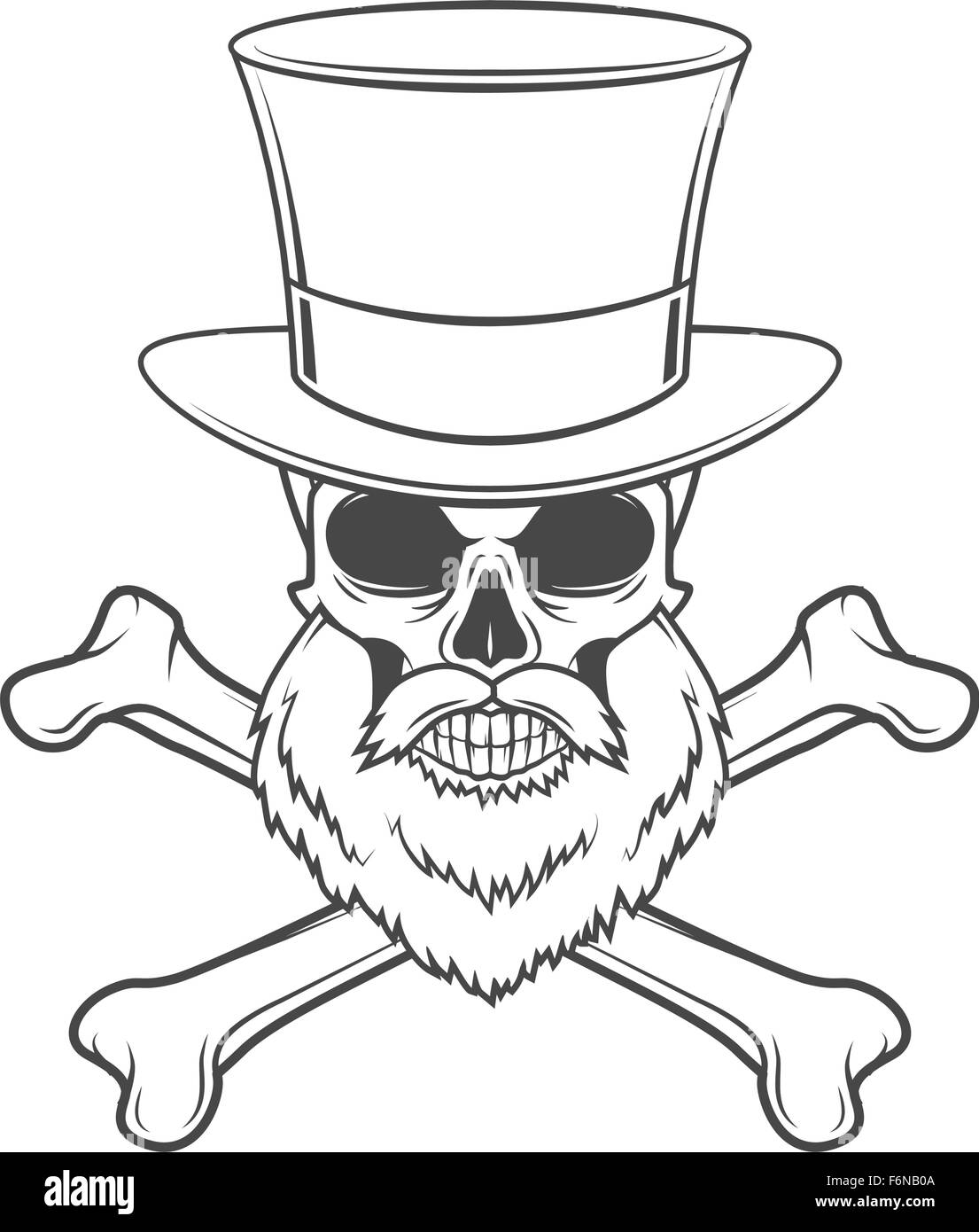 Outlaw crâne avec barbe, chapeau haut de mort portrait vecteur. Logo tête de mort modèle. Rover barbu t-shirt design insigne Illustration de Vecteur