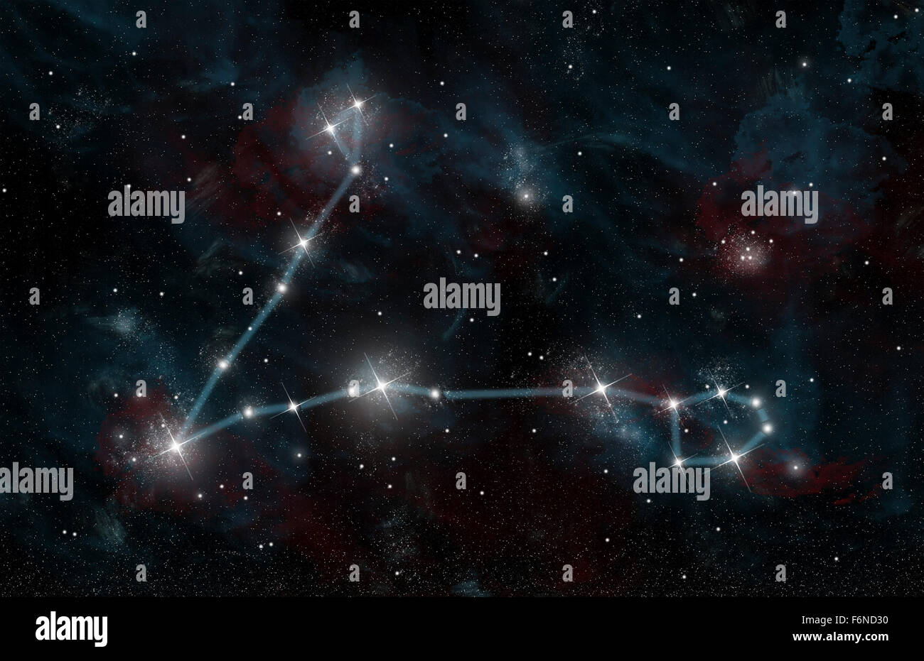 L'inscription d'un artiste de la constellation des Poissons les poissons. La constellation comprend l'étoile Alpha Piscium et Eta Piscium. Banque D'Images