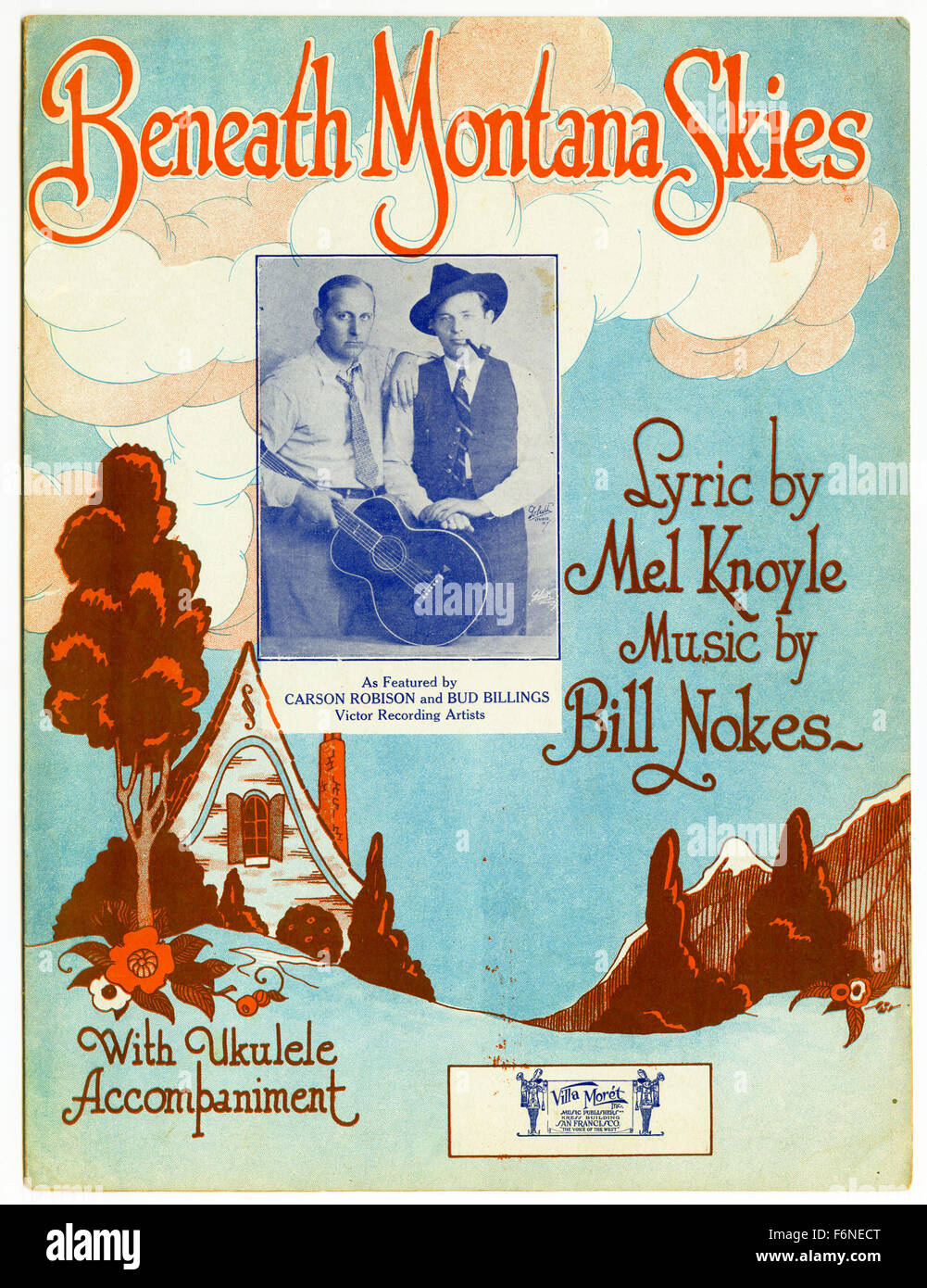 Sous le ciel du Montana, 1930, piano partitions ukulele avec accompagnement, lyrics par Mel Knoyle, musique par Bill Nokes, effectué Banque D'Images