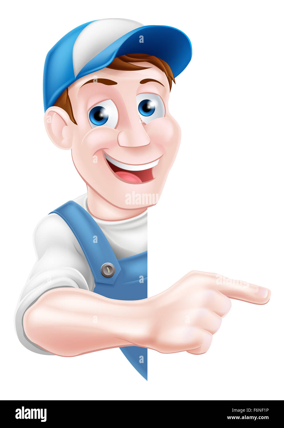 Une caricature de pointage, plombier, mécanicien, bricoleur ou jardinier décorateur Banque D'Images