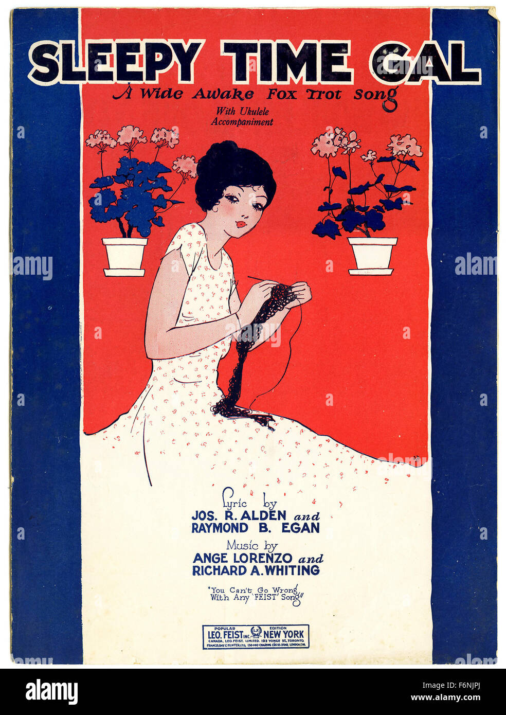 Temps 'Sleepy' Gal 1925 partitions piano cover, paroles de Joseph R Alden et Raymond B Egan, musique par Ange Lorenzo et Richard UN Banque D'Images