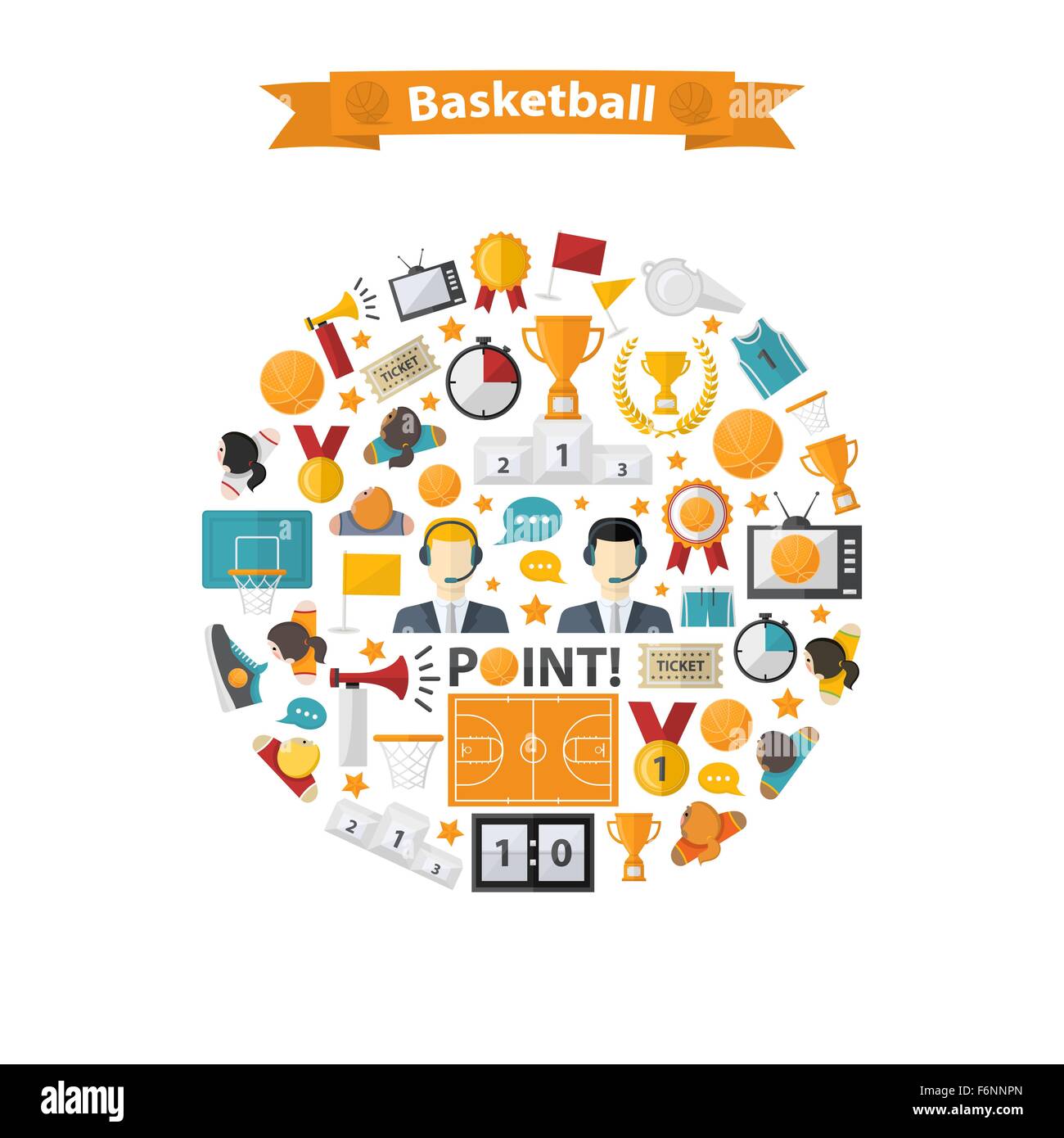 Basket-ball Icons set in circle Illustration de Vecteur