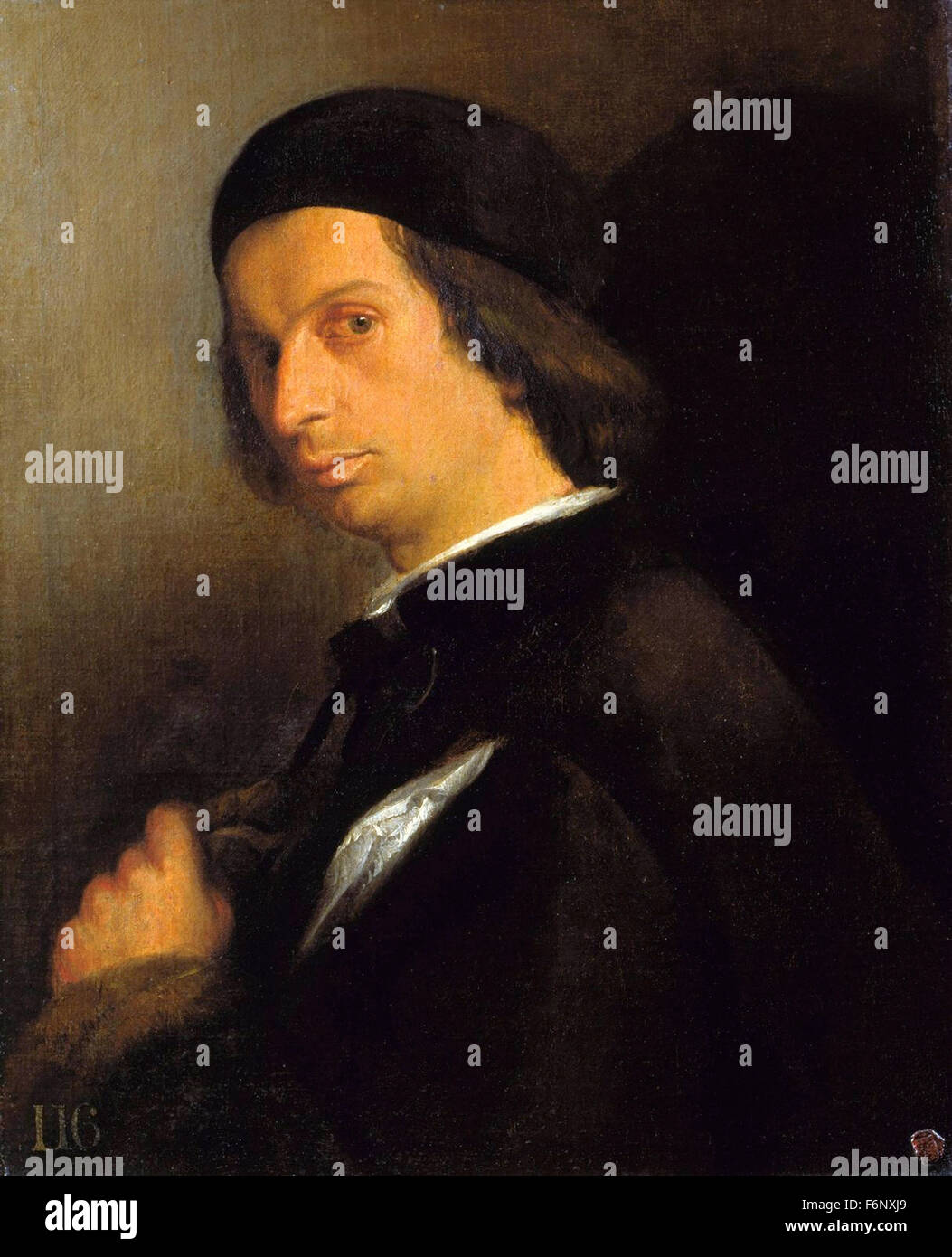 Lorenzo Lotto - Portrait d'un homme tenant un gant Banque D'Images