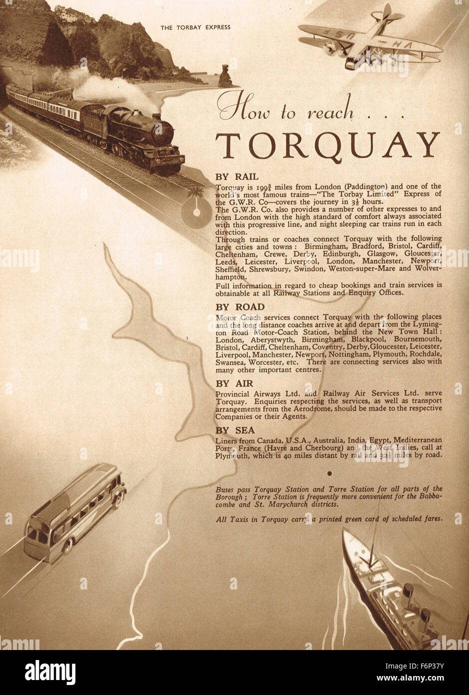 1935 Annonce de voyage comment arriver à Torquay Banque D'Images