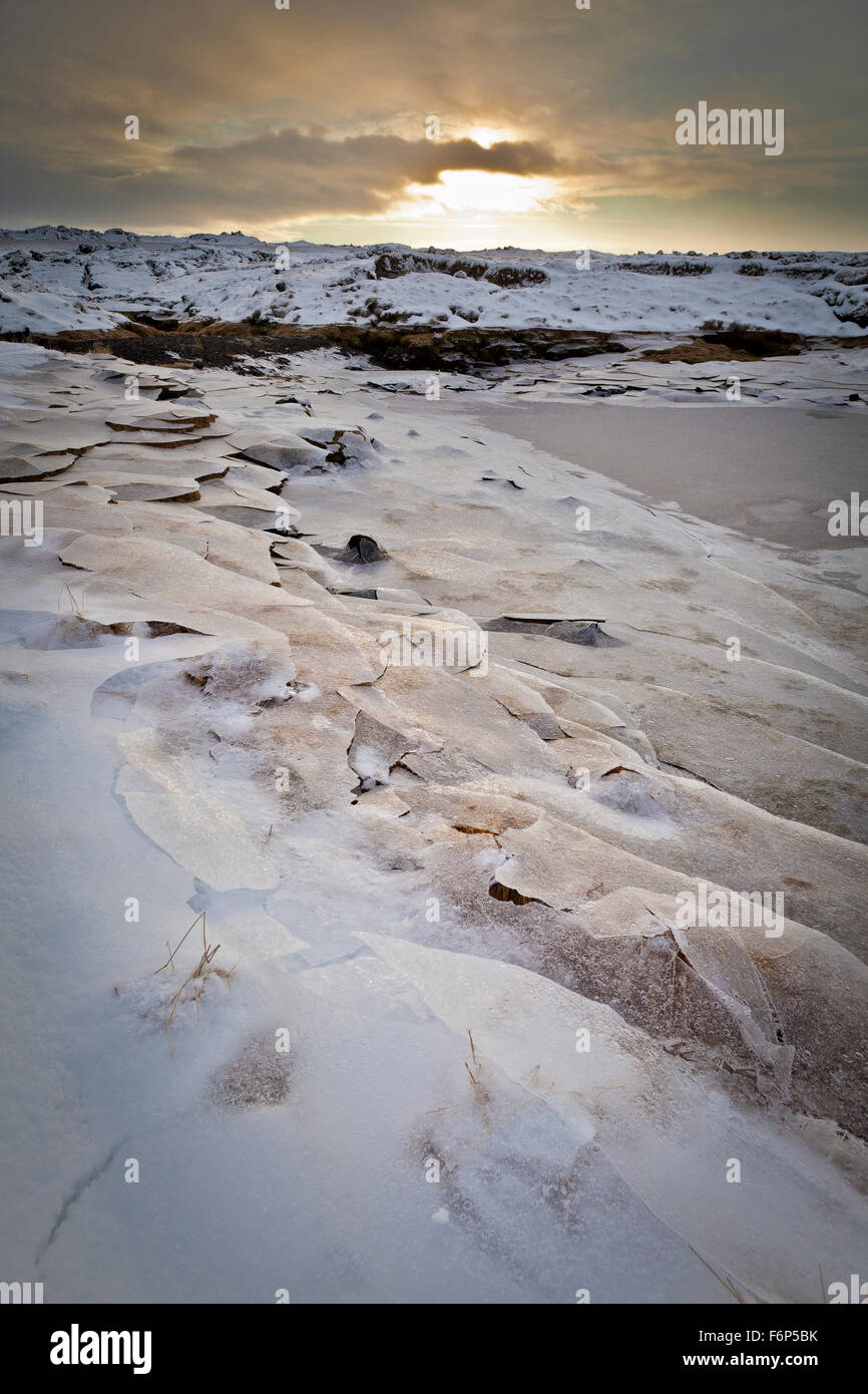 La glace, la neige et le givre, paysage, l'Islande Hafnarfjordur Banque D'Images