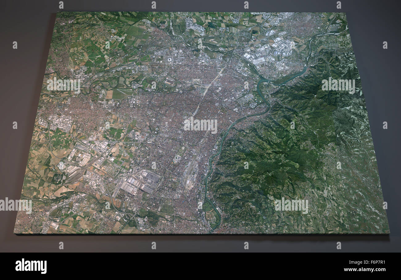Carte de Turin, la vue satellite, la section 3d, Piémont, Italie Banque D'Images