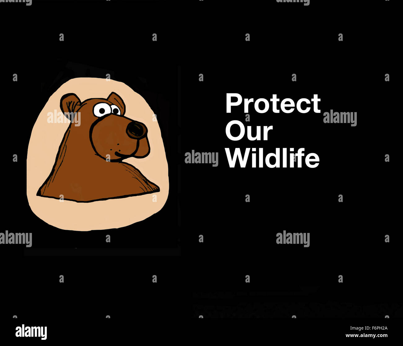 L'illustration d'un ours brun avec les mots, "Protéger notre faune'. Banque D'Images