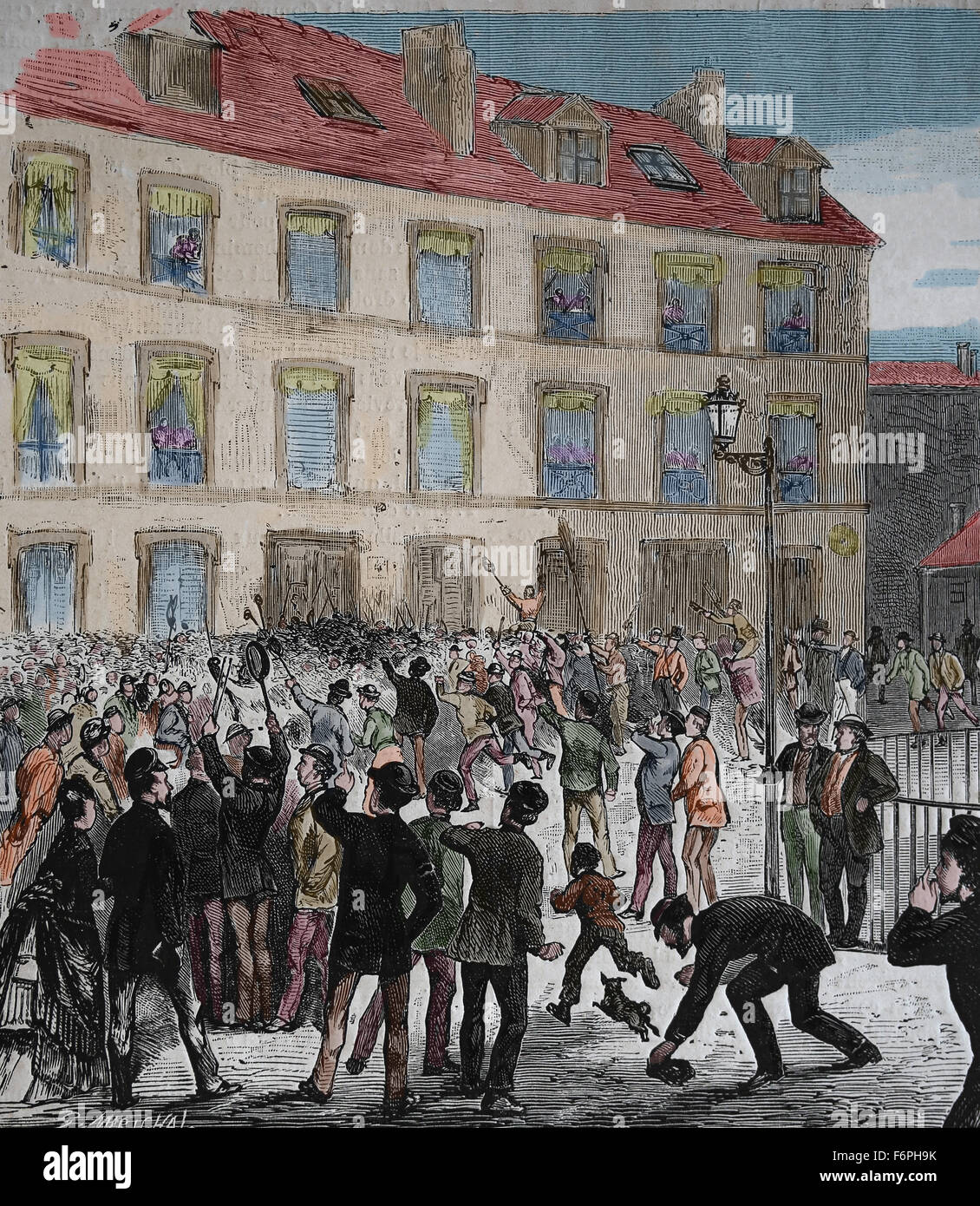 Insurrection, commune française, Paris,1871.Victor Hugo était à Bruxelles.Sa maison a été lapidé et il est déclaré persona non grata en Belgique Banque D'Images