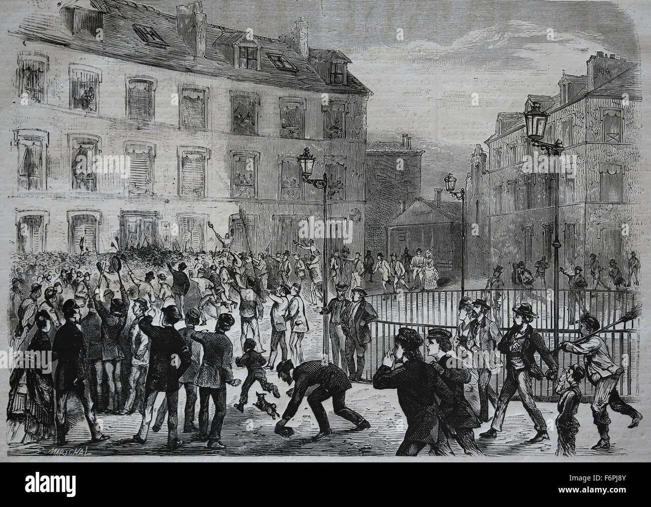 Insurrection, commune française, Paris,1871.Victor Hugo était à Bruxelles.Sa maison a été lapidé et il est déclaré persona non grata en Belgique Banque D'Images