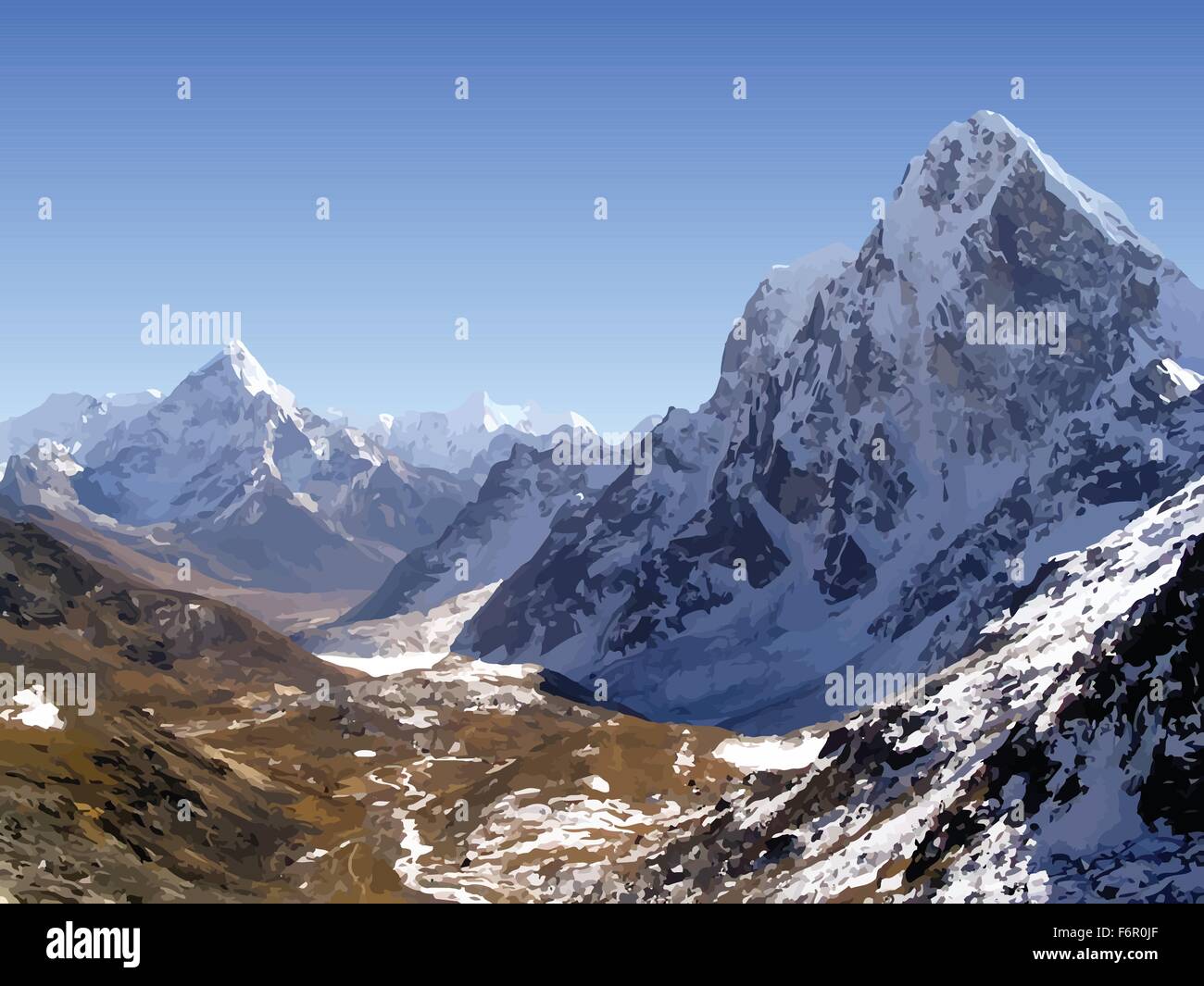 Des sommets enneigés des pics de montagne dans l'Himalaya, le Népal dans le Vector Illustration de Vecteur