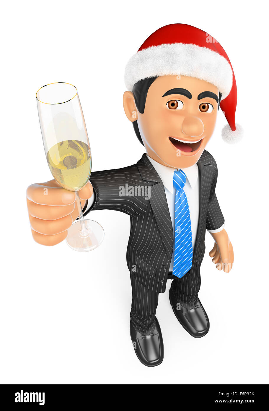 3d les gens d'affaires. Businessman toasting avec un verre de champagne à Noël. Isolé sur fond blanc. Banque D'Images