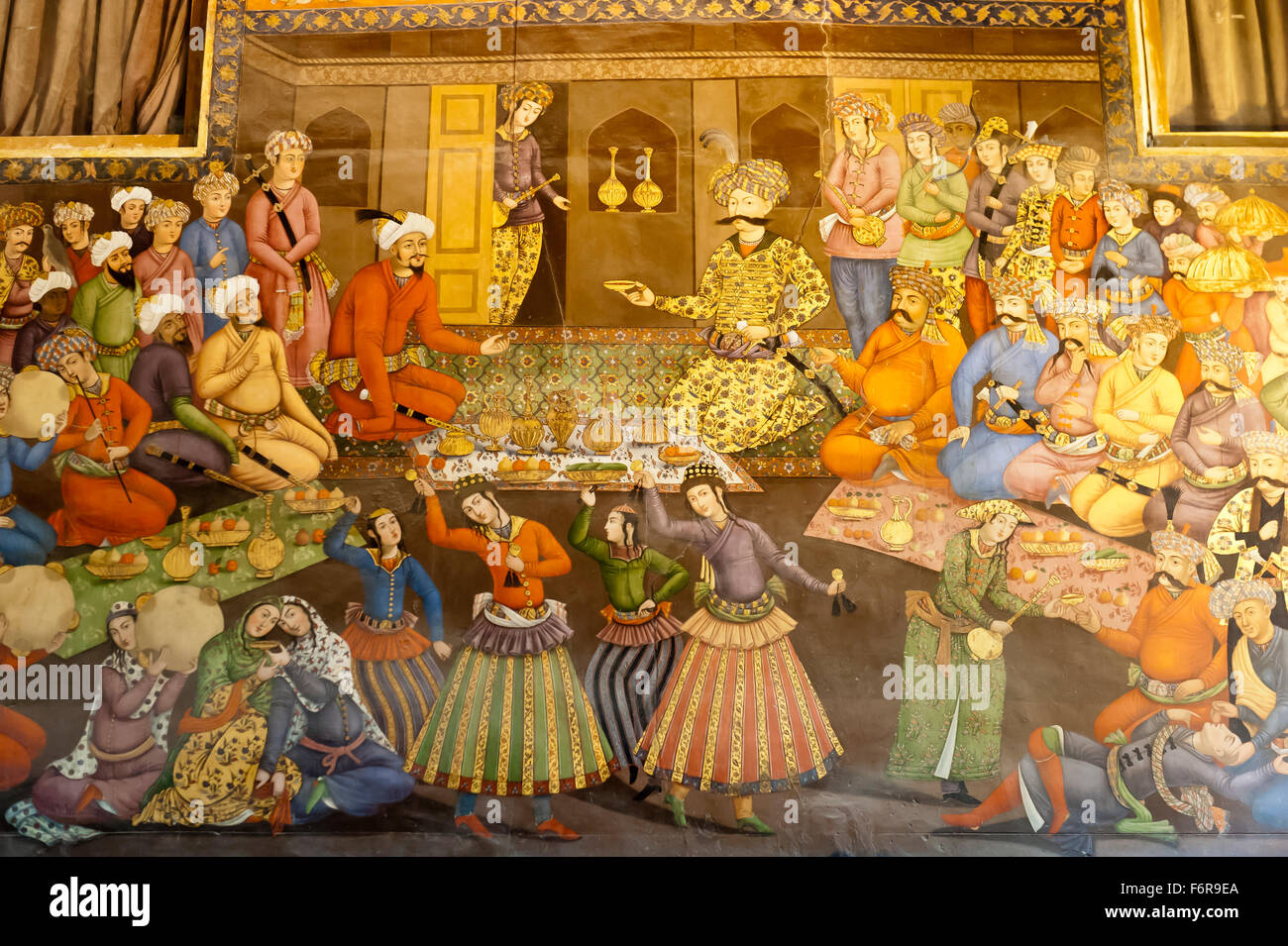 Fresco, banquet avec danseuses, Shah Abbas I Vali Nadr Muhammad Khan reçoit, émir de Boukhara au Turkestan oriental, 1611 Banque D'Images