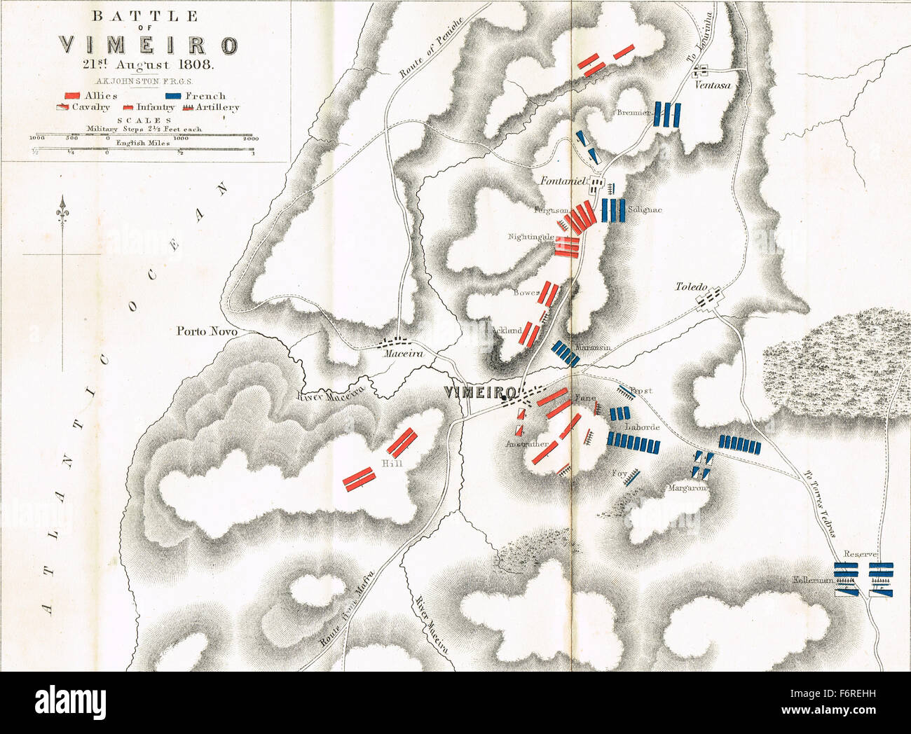 Carte de la bataille de Vimeiro en 1808 Banque D'Images