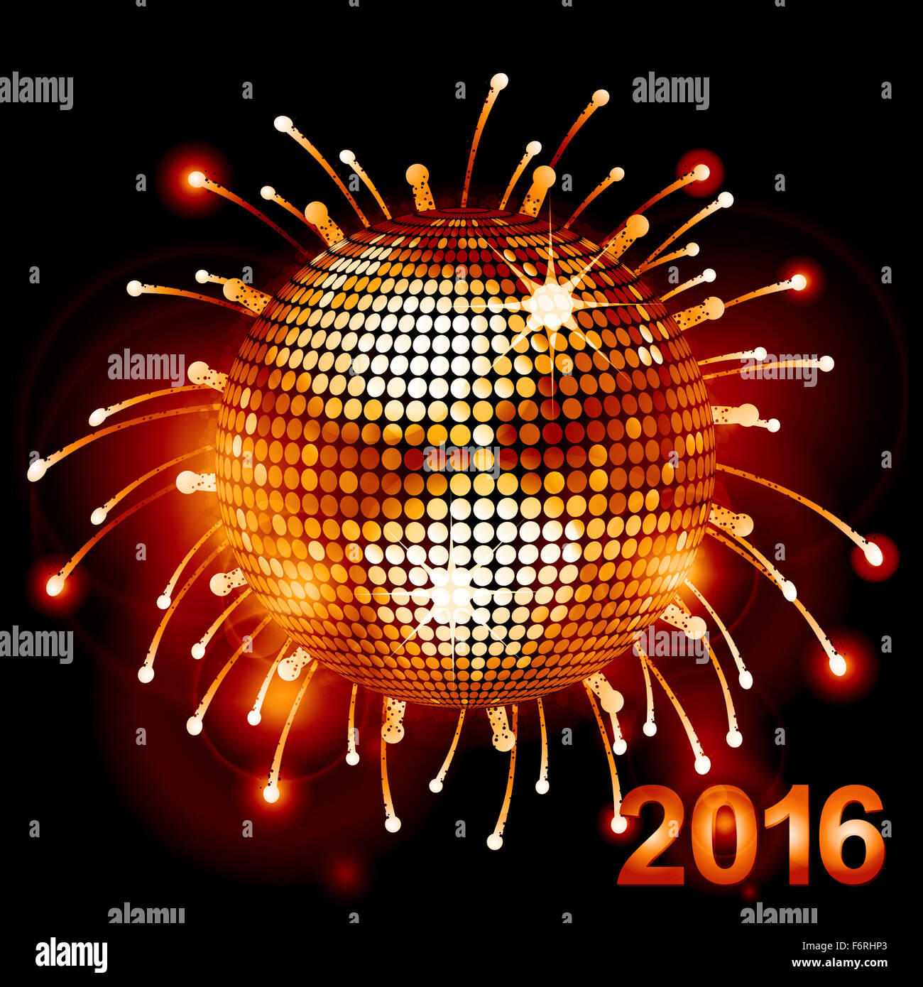 Boule disco festive sur fond de Fireworks avec 2016 Banque D'Images