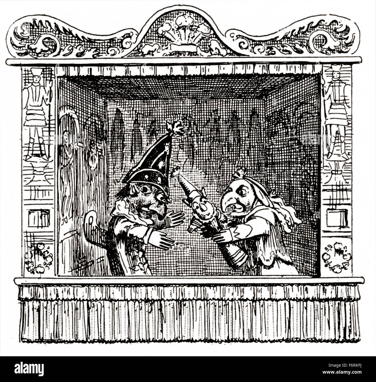 Punch et Judy. Après l'illustration par George Cruikshank. De Punch et Judy, publié 1828. Banque D'Images