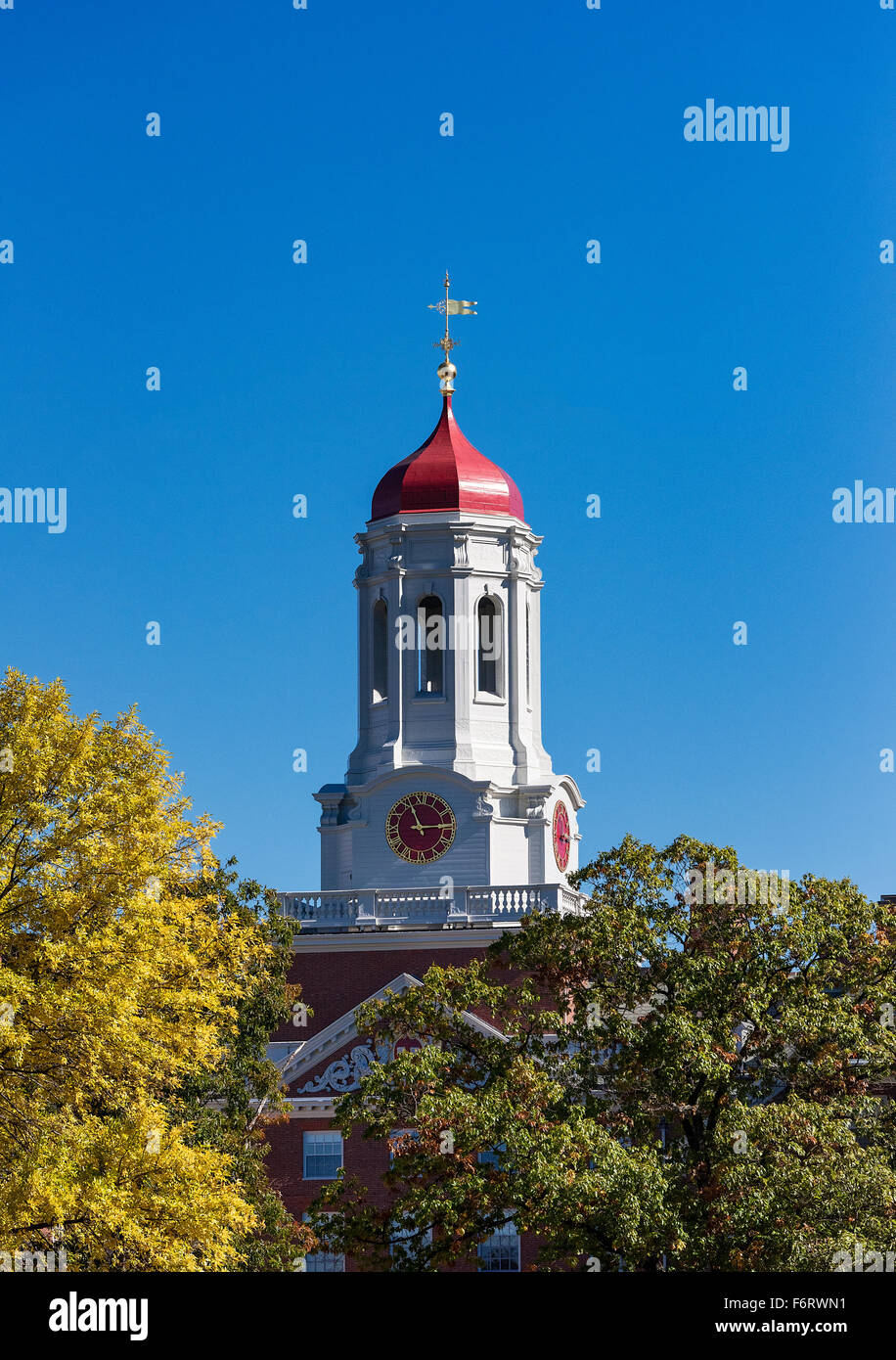Dortoir Chambre Dunster avec tour de l'horloge, l'Université de Harvard, Cambridge, Massachusetts, USA Banque D'Images
