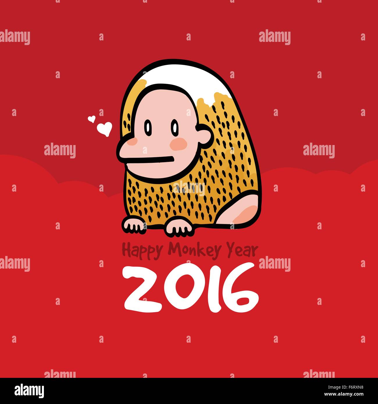 Vector Illustration of Happy Monkey 2016 Zodiaque Chinois Carte de souhaits part Dessiner sur fond rouge Illustration de Vecteur