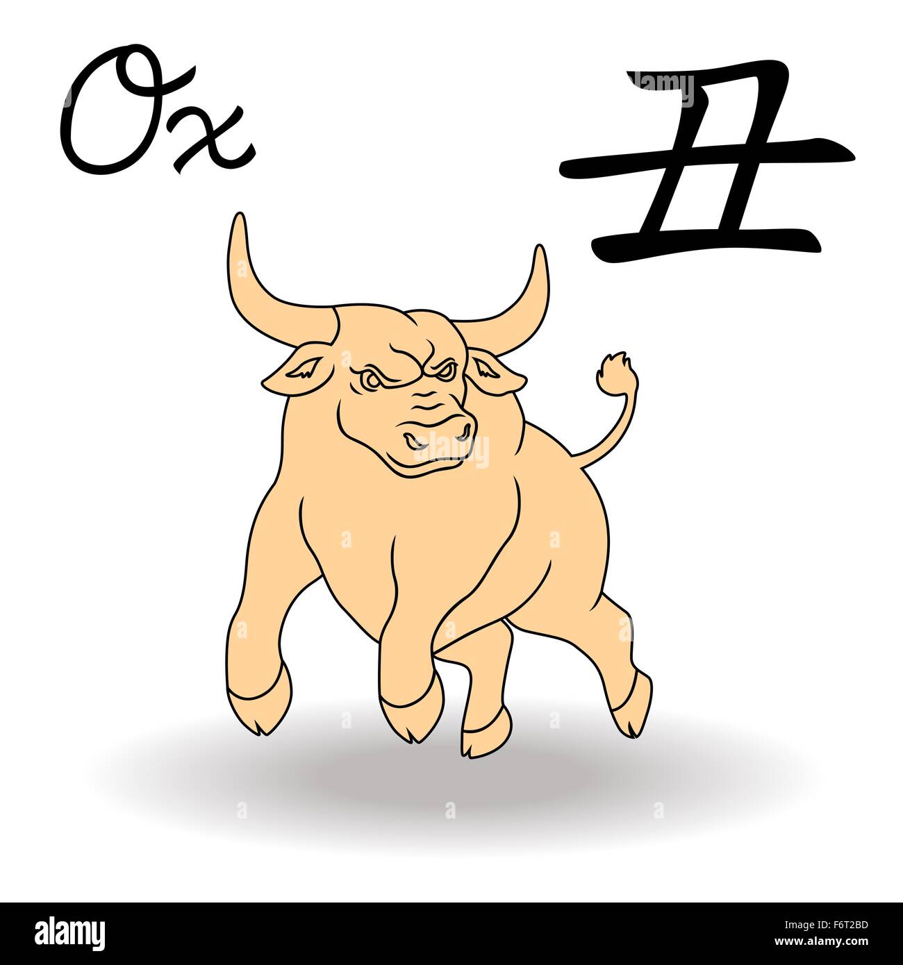L'Est de signe du zodiaque taureau, symbole de la nouvelle année dans le calendrier chinois, à la main des illustrations vectorielles isolé sur fond blanc Illustration de Vecteur