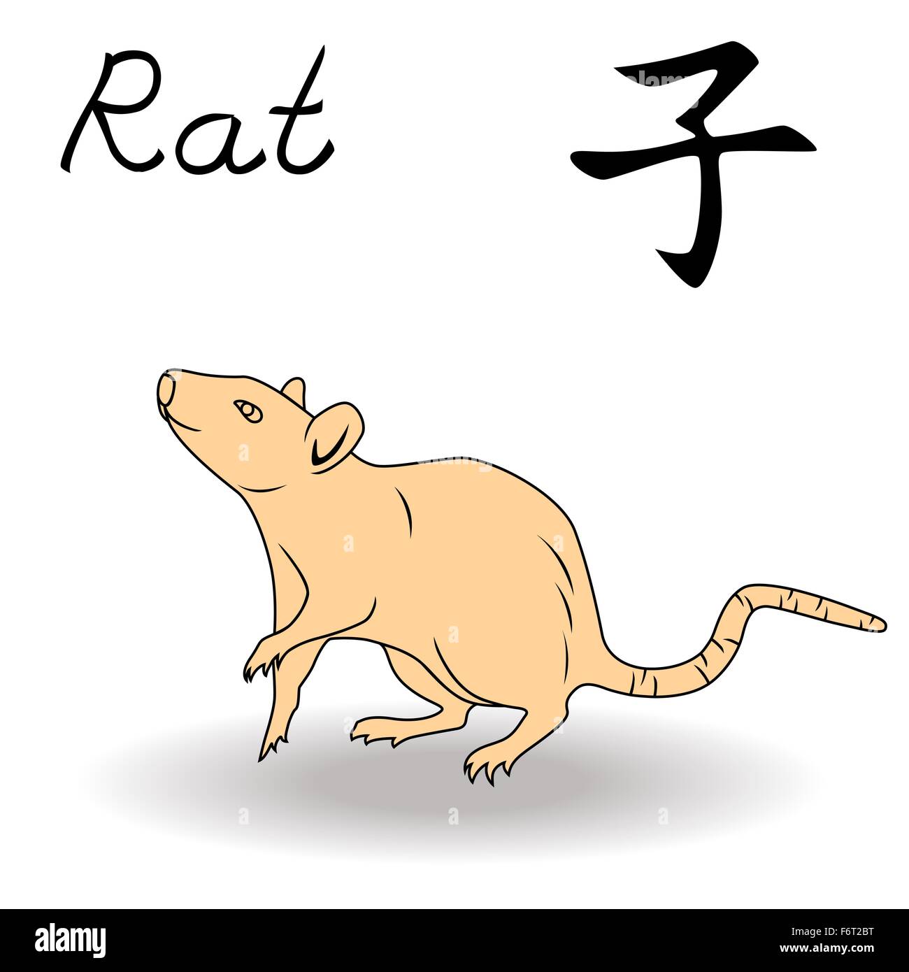 L'Est de signe de zodiaque Rat, symbole de la nouvelle année dans le calendrier chinois, à la main des illustrations vectorielles isolé sur fond blanc Illustration de Vecteur