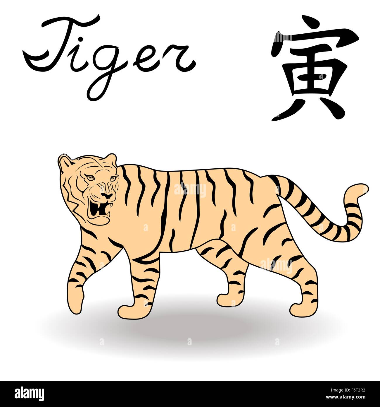 L'Est de signe de zodiaque Tigre, symbole de la nouvelle année dans le calendrier chinois, à la main des illustrations vectorielles isolé sur fond blanc Illustration de Vecteur
