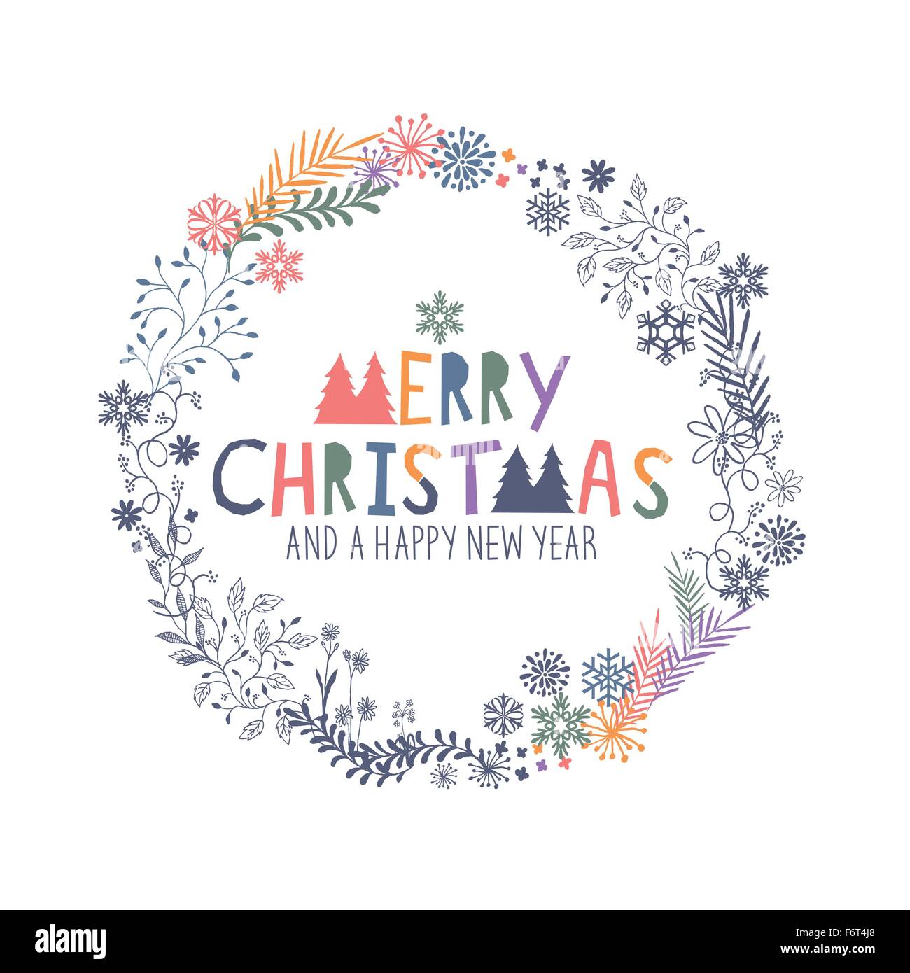 Merry Christmas Wreath with snowflakes et floraux. Vector illustration Illustration de Vecteur