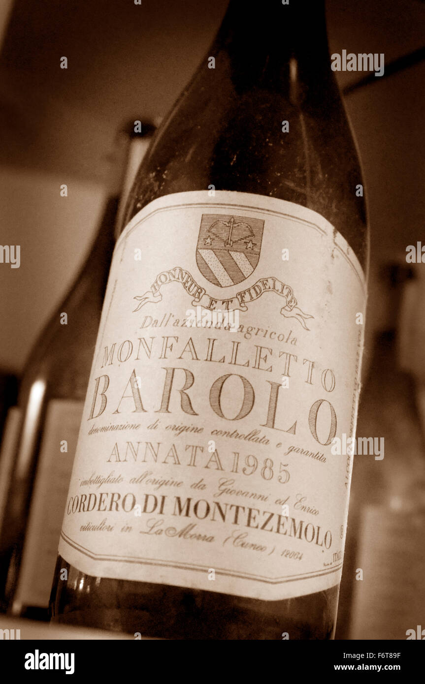 L'Italie, Piémont, Langhe, Novello, l'Agenzia di Pollenzo, la bouteille de vin barolo, Banque Banque D'Images