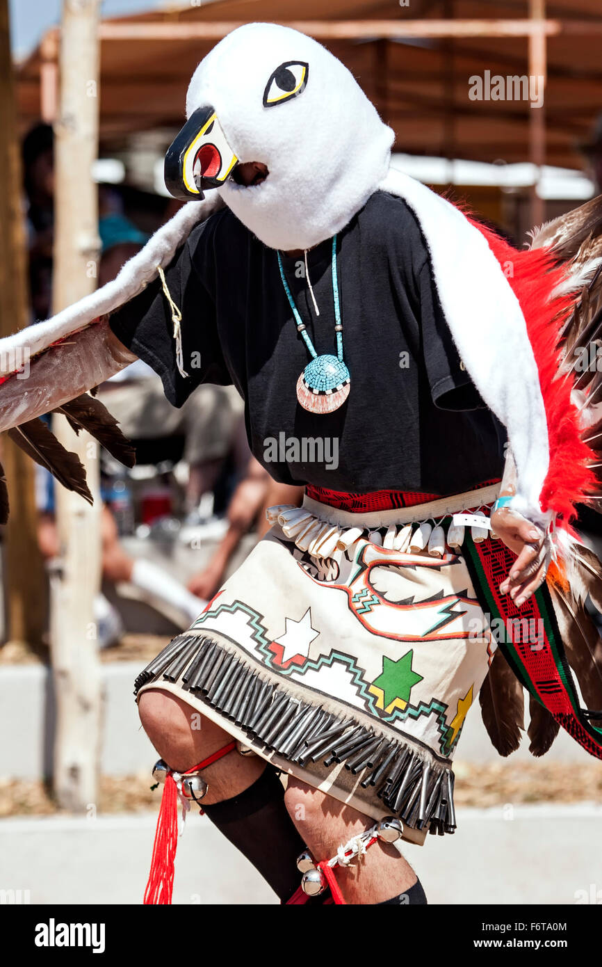 Eagle dancer, huit le nord de Pueblos Arts and Crafts Show, Ohkay Owingeh (San Juan Pueblo), Nouveau Mexique USA Banque D'Images