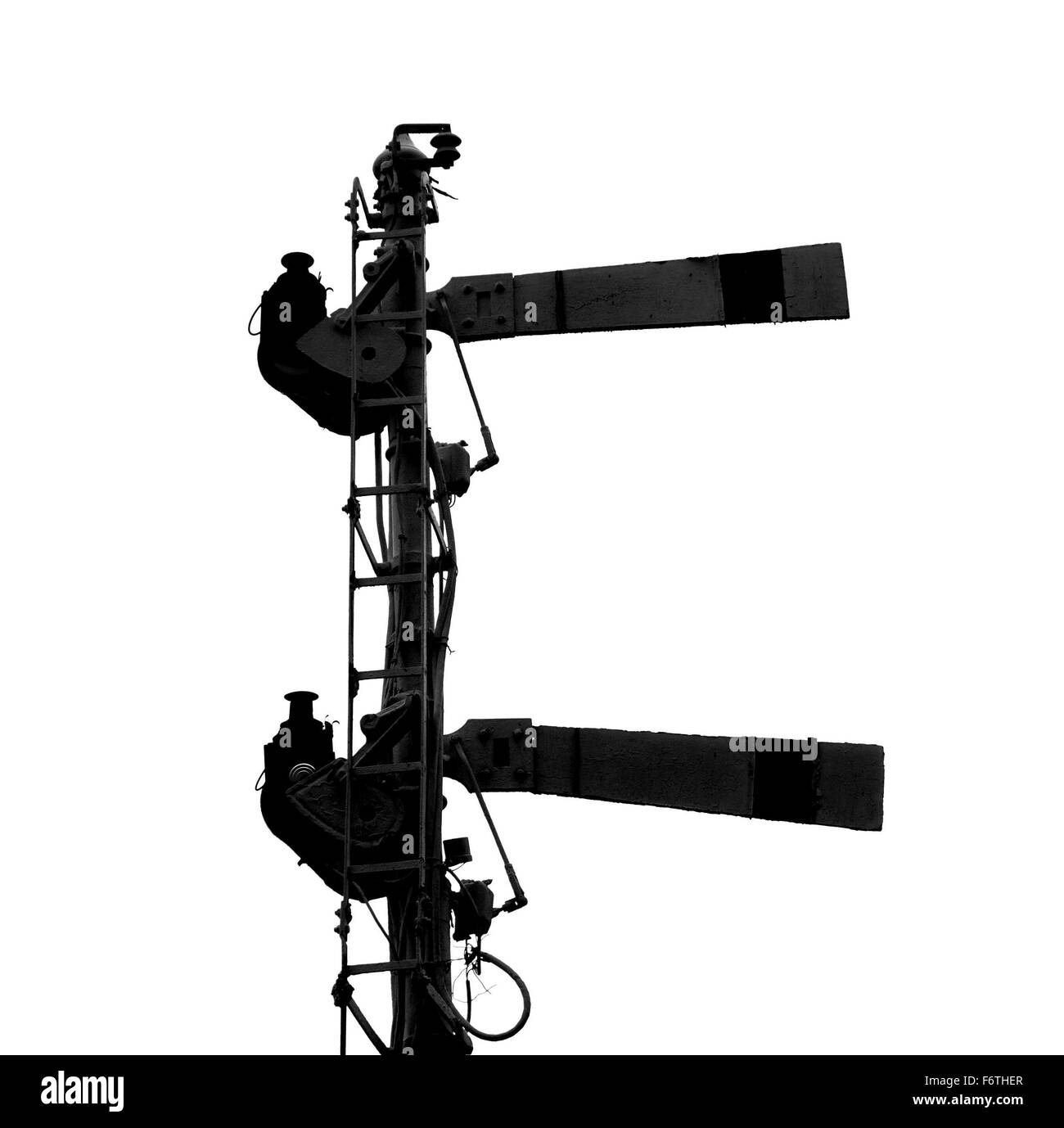 Un vieux train de sémaphore signal indiquant d'arrêter dans les grandes lignes. Banque D'Images