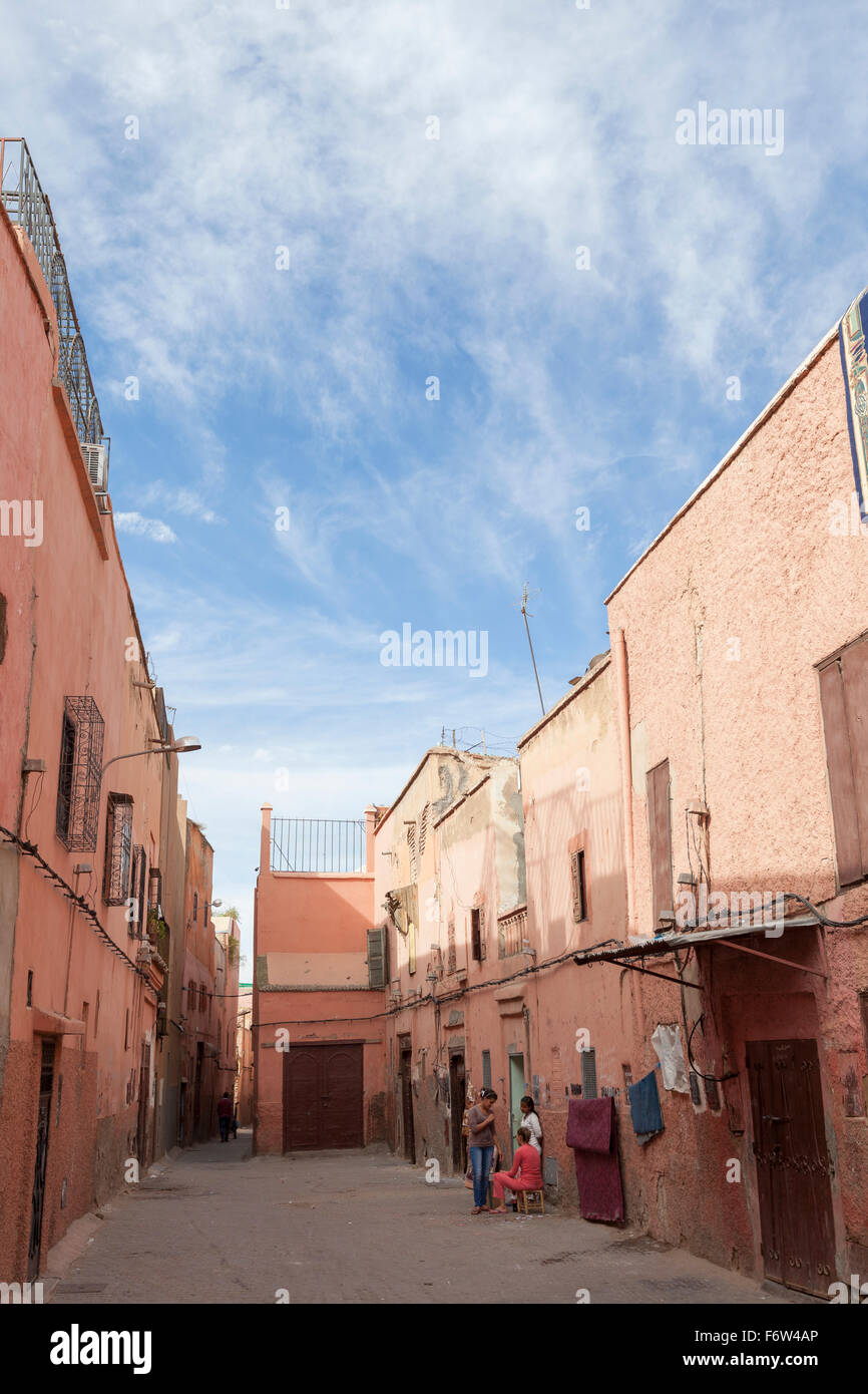 Street dans le Mellah, le quartier juif, Marrakech, Maroc Banque D'Images