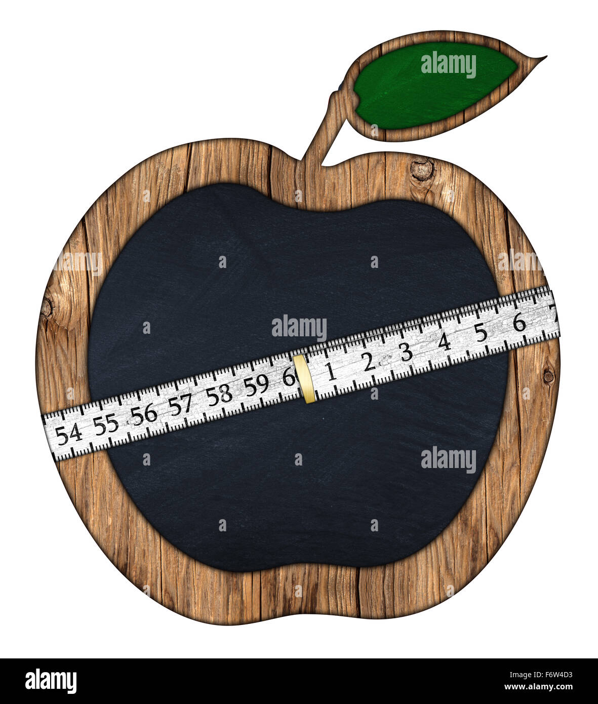 Tableau noir en forme de pomme avec un ruban à mesurer Banque D'Images
