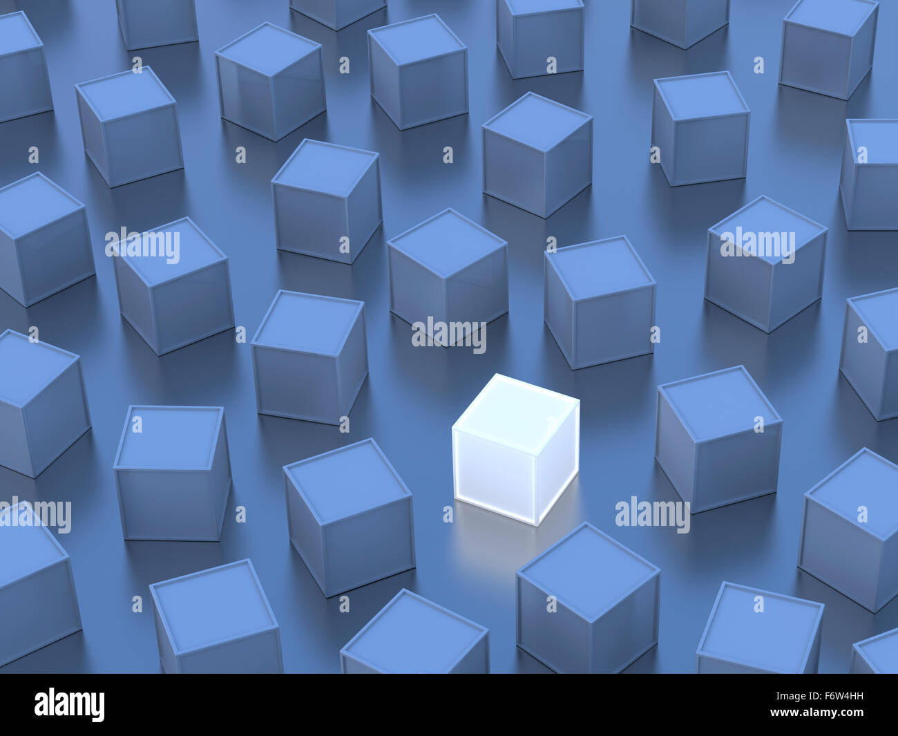 Un white cube, cubes bleus, le rendu 3D Banque D'Images