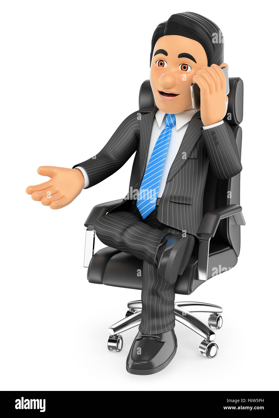 Les gens d'affaires. 3d man sa chaise parlant par téléphone mobile. isolé sur fond blanc. Banque D'Images