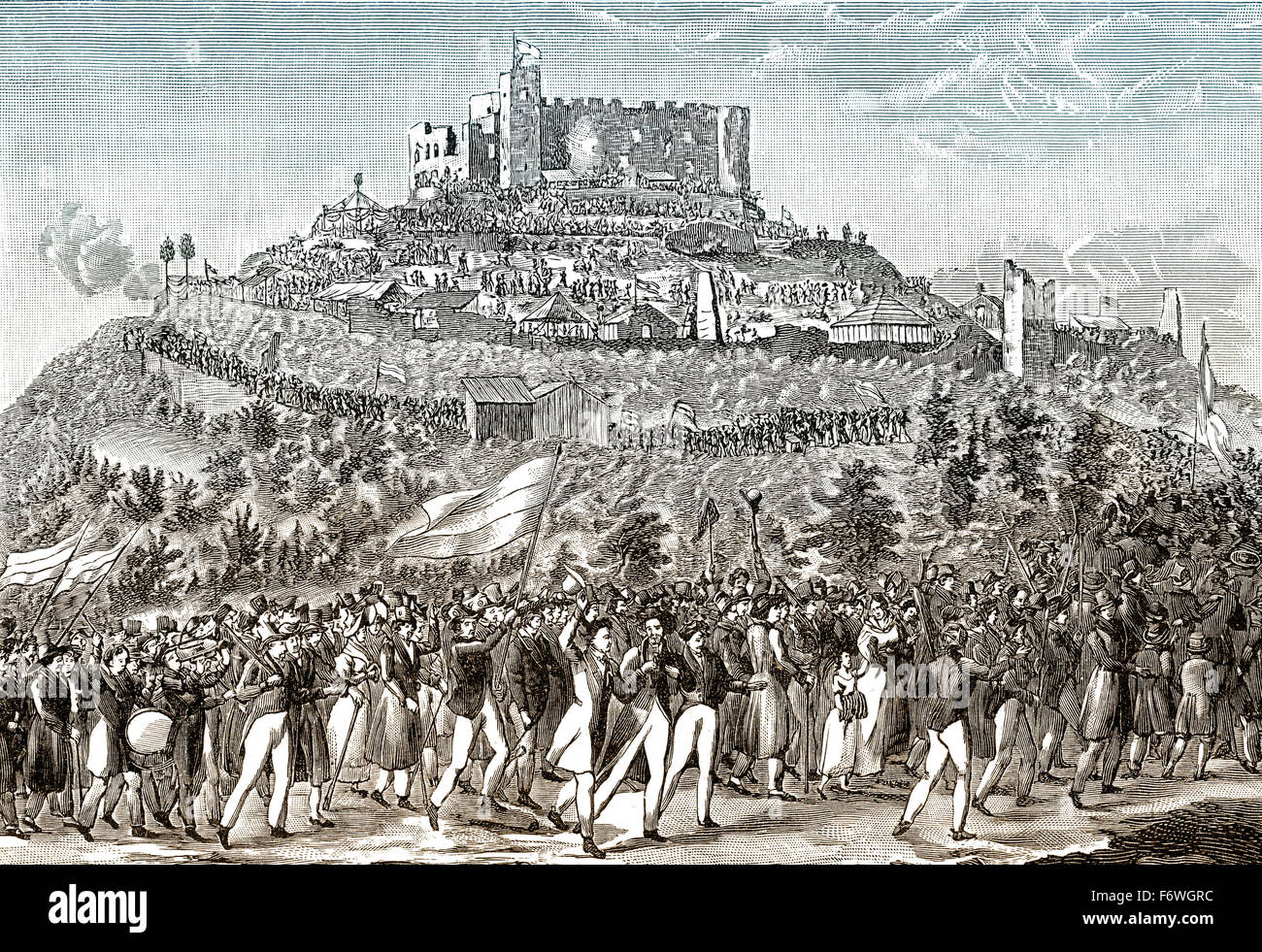 Procession vers le château de Hambach, 1832, le Hambacher Fest est un festival national démocratique, Banque D'Images