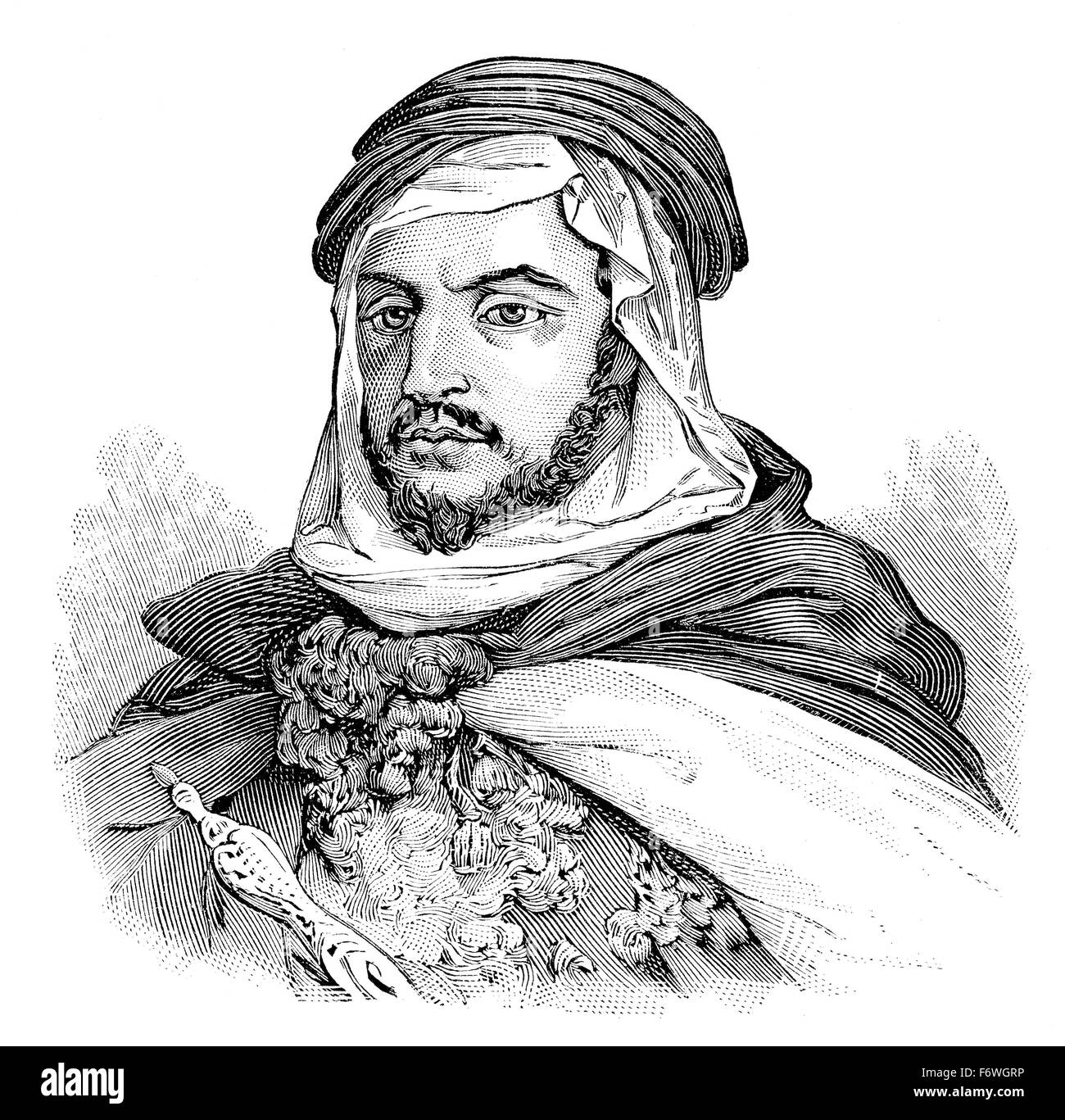 Muhieddine ibn Abdelkader, l'Emir Abdelkader ou Abdelkader El Djezairi, 1808 - 1883, ‎An dirigeant religieux et militaire algérien Banque D'Images
