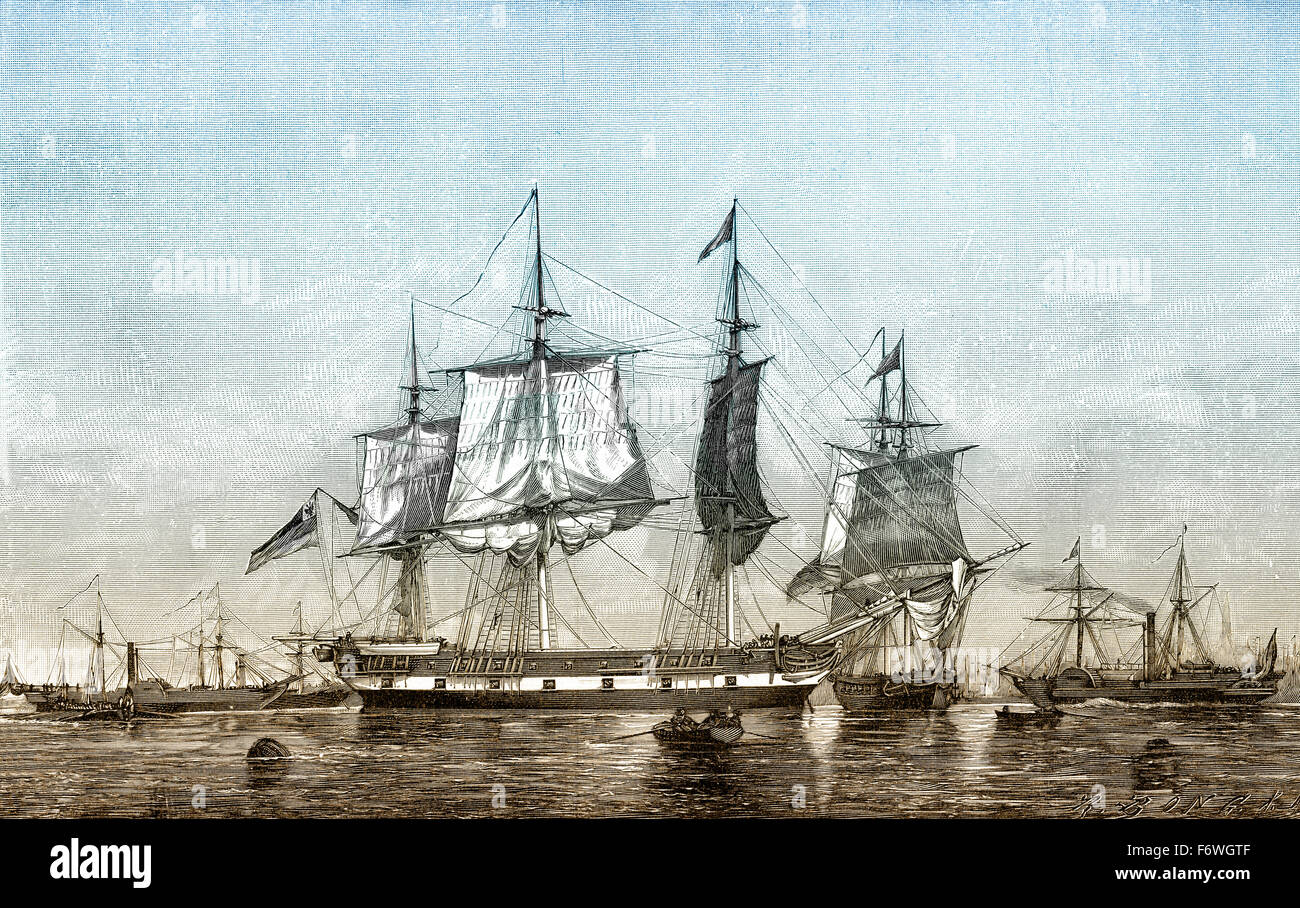 La Reichsflotte ou flotte impériale, la première mission de la marine allemande, 1848, Banque D'Images