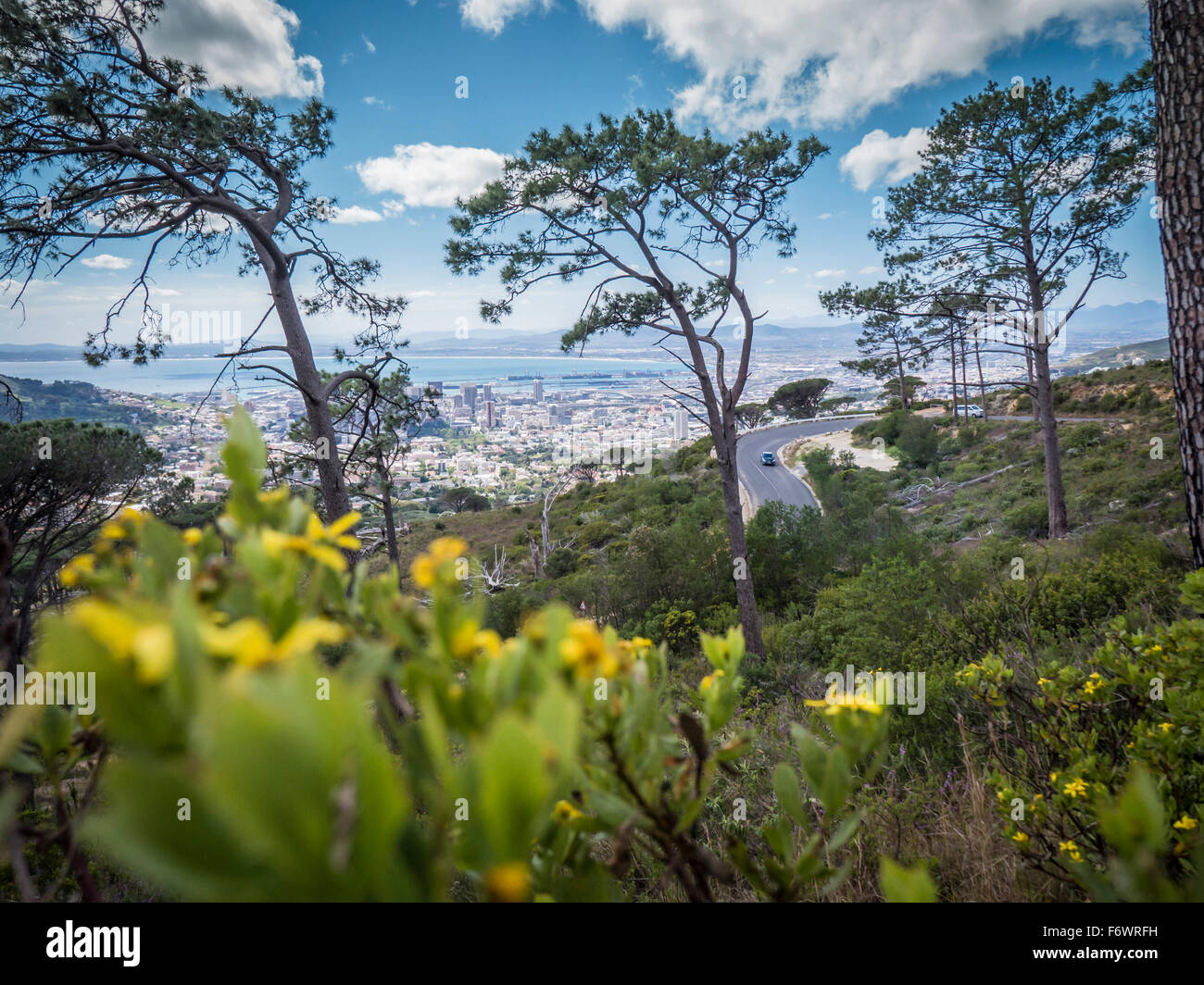 Vue sur une route pour Cape Town, Western Cape, Afrique du Sud Banque D'Images