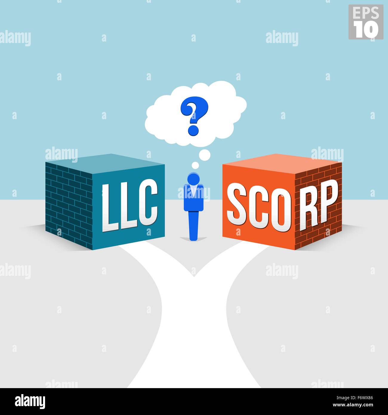 LLC ou S-Corporation Options pour un propriétaire de petite entreprise avec une route menant à ces deux formes d'incorporation. Illustration de Vecteur