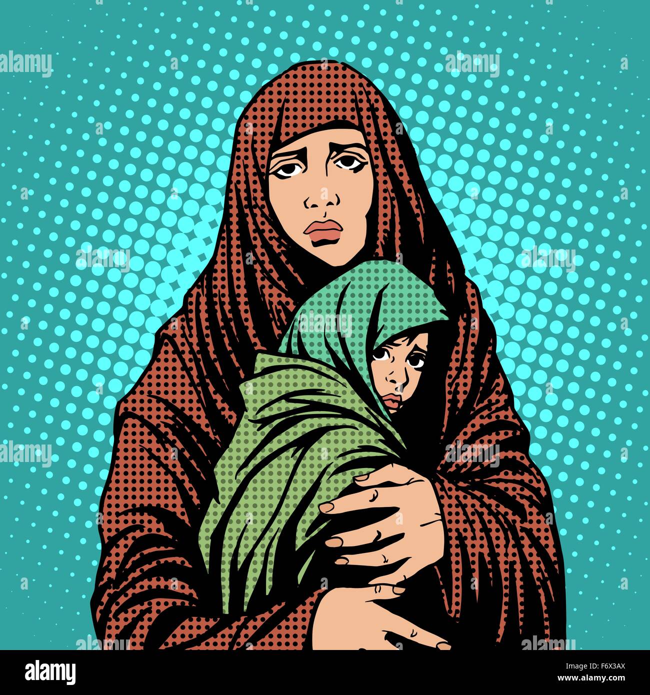 Mère et enfants réfugiés immigrants étrangers Illustration de Vecteur