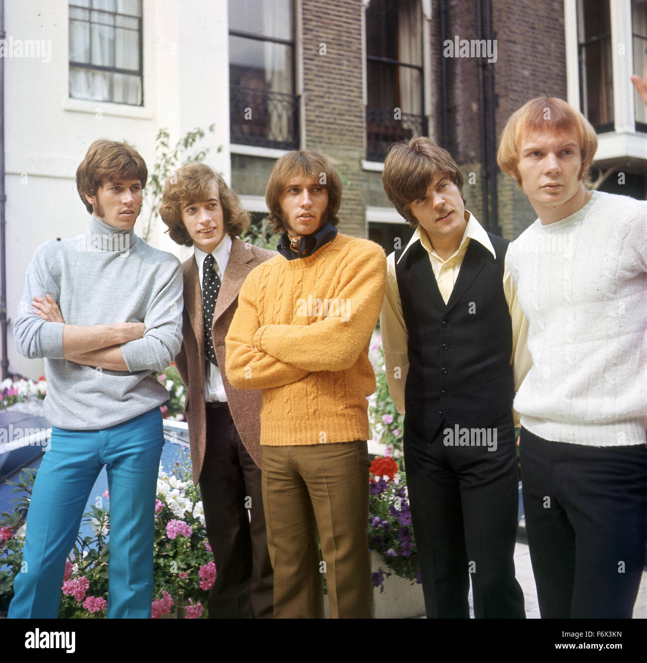 BEE GEES en mai 1968. De gauche à droite : Barry Gibb, Gibb Robin Gibb, Maurice, Vince Melouney, Colin Peterson. Photo Tony Gale Banque D'Images