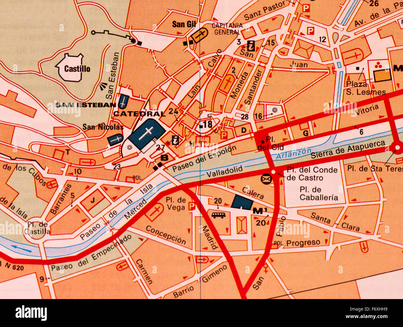 Plan des rues de la ville espagnole de Burgos, Espagne Banque D'Images