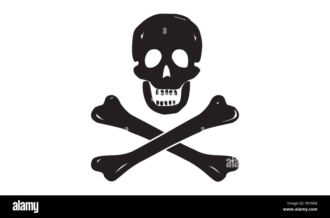 Un Drapeau pirate Jolly Rodger noir design isolé sur fond blanc Banque D'Images Un Drapeau pirate Jolly Rodger noir design isolé sur fond blanc Banque D'Images