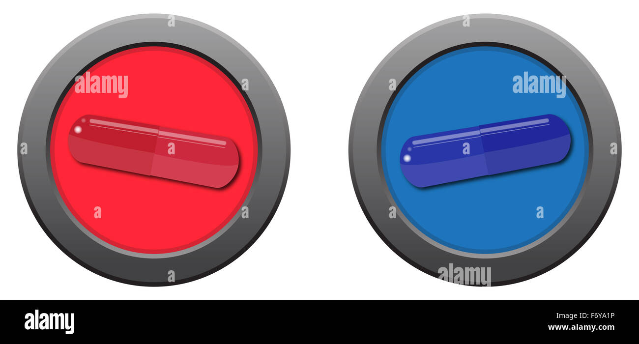 Comprimé d'icônes dans le rouge et le bleu isolé sur fond blanc Banque D'Images