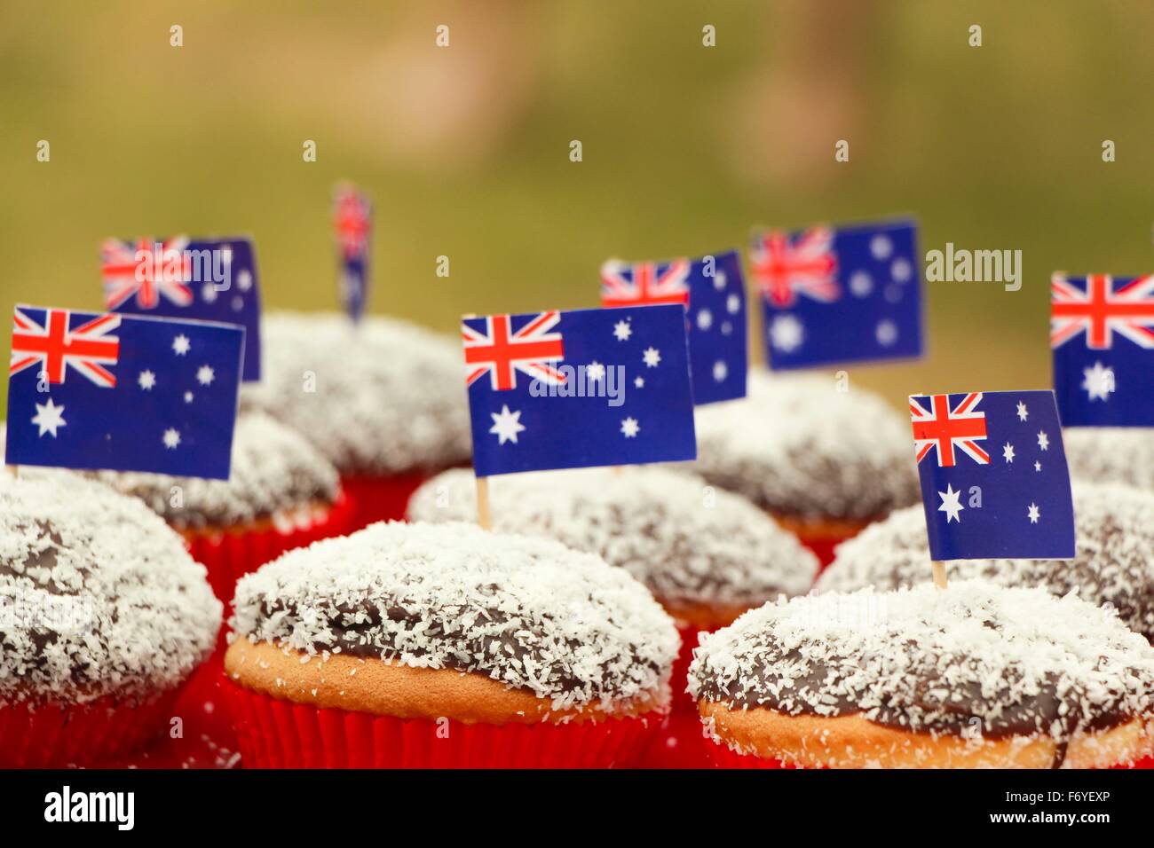 'Tête' Lamington Cupcakes, d'une Barbecue Australia Day. Banque D'Images