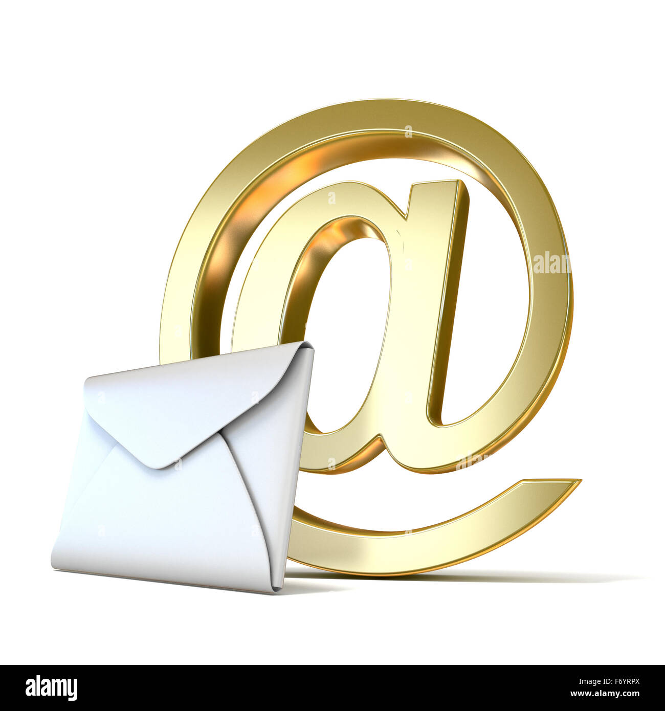 Enveloppe avec golden abonnement courriel. Rendu 3D illustration isolé sur fond blanc Banque D'Images