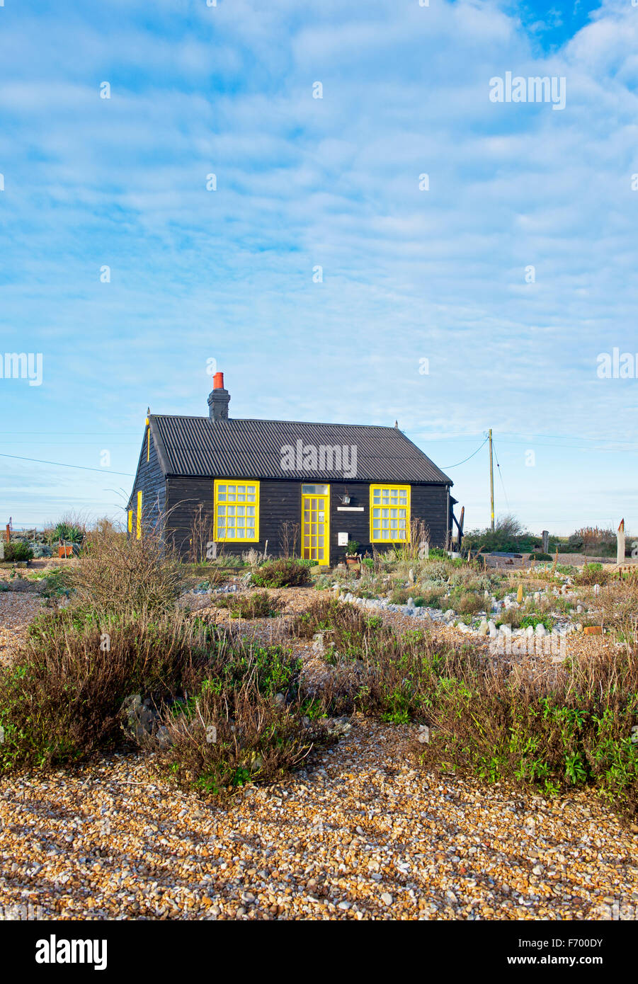 Perspective Cottage, une fois la maison d'une cinéaste Derek Jarman, Dungeness, Kent, England UK Banque D'Images
